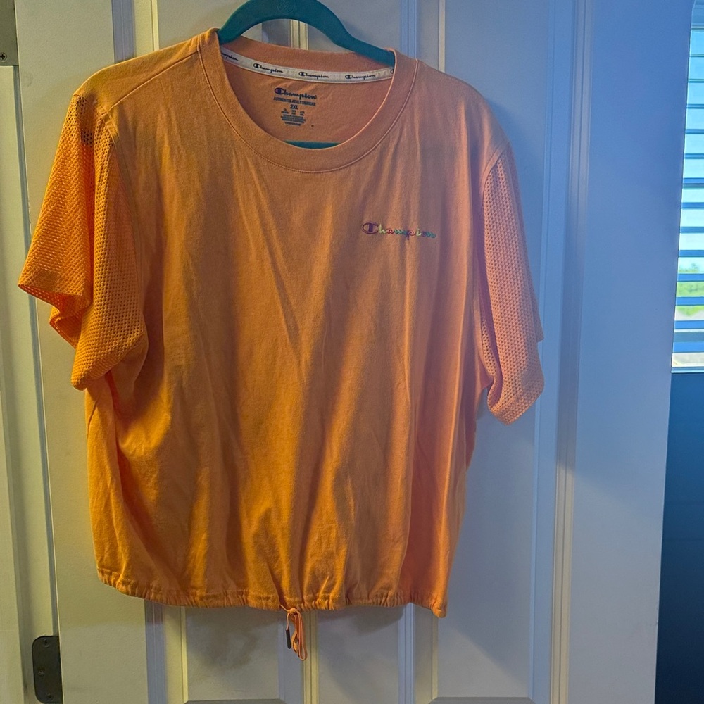 Champion Orange Drawcord Mesh-Sleeve Short Sleeve Tee